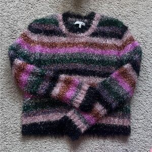 $295 Milly multi stripe metallic fringe sweater size small